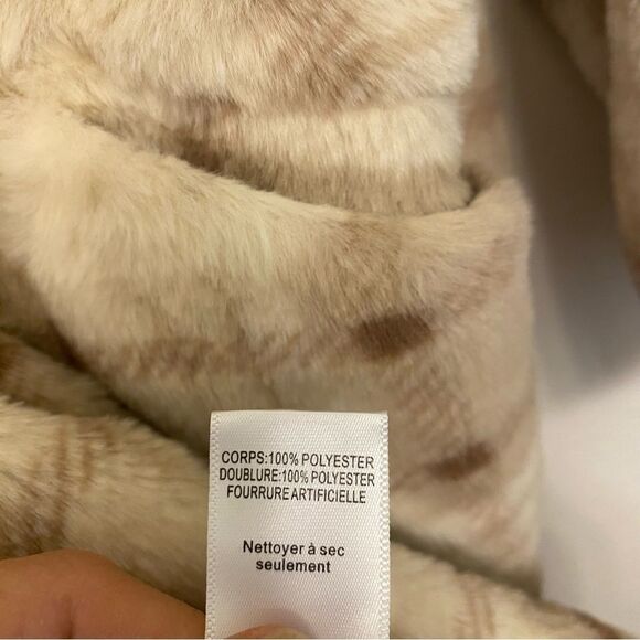 Lush tan brown faux furry neutral plaid oversized jacket trench coat Small NWOT - Picture 5 of 8